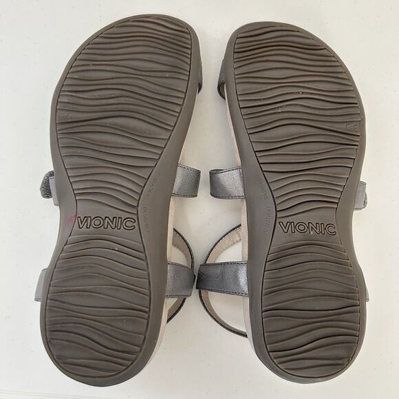 Vionic Jodie Sandals Womens Size 7 Silver Strappy Orthotic Adjustable Comfor - Picture 9 of 11